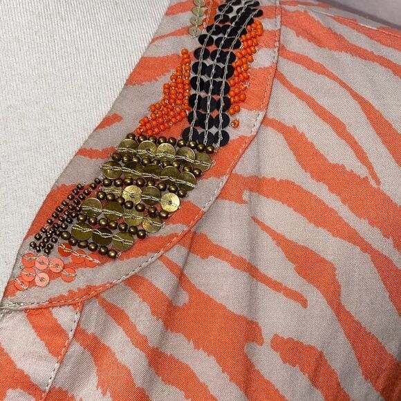 Chicos Pink zebra stripe beaded neck & Sleeve tunic top shirt 2 L - Picture 3 of 11